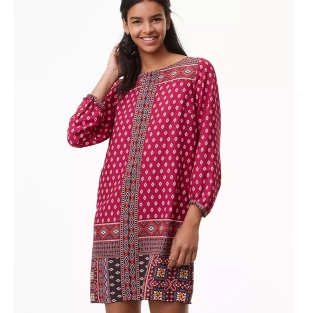 LOFT Magenta Geometric Pattern Dress